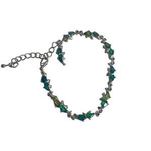 Silver tone abalone(?) inlay blue green dolphin adjustable chain bracelet
